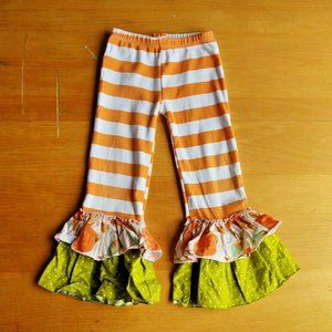 Giggle Moon Orange Stripe Ruffle Bell Bottom Pants
